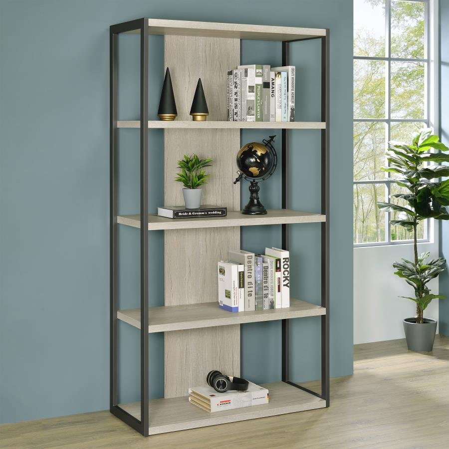 LOOMIS 72-INCH 4-SHELF BOOKSHELF WHITEWASHED GREY - Image 2