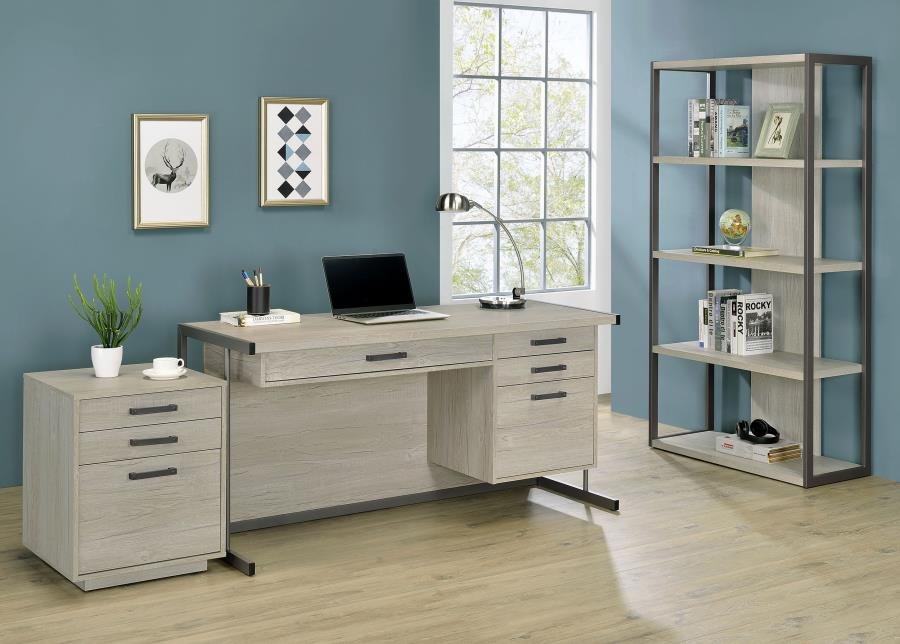 LOOMIS 72-INCH 4-SHELF BOOKSHELF WHITEWASHED GREY - Image 10