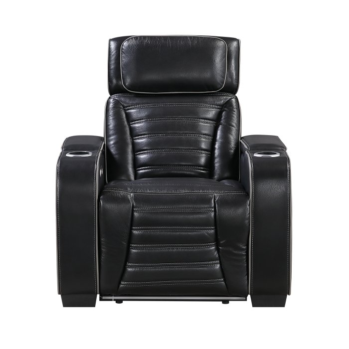 8344BLK-1PWHM Power Reclining Chair with Power Headrest, Cup holder, Storage Arms(Top and Side), Air Massage, Heat, LED Lighting and Charging Ports