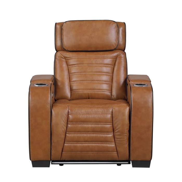 8344BRW-1PWHM Power Reclining Chair with Power Headrest, Cup holder, Storage Arms(Top and Side), Air Massage, Heat, LED Lighting and Charging Ports