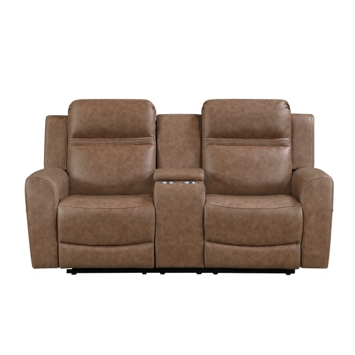 8347BRW-2 Double Reclining Love Seat with Center Console