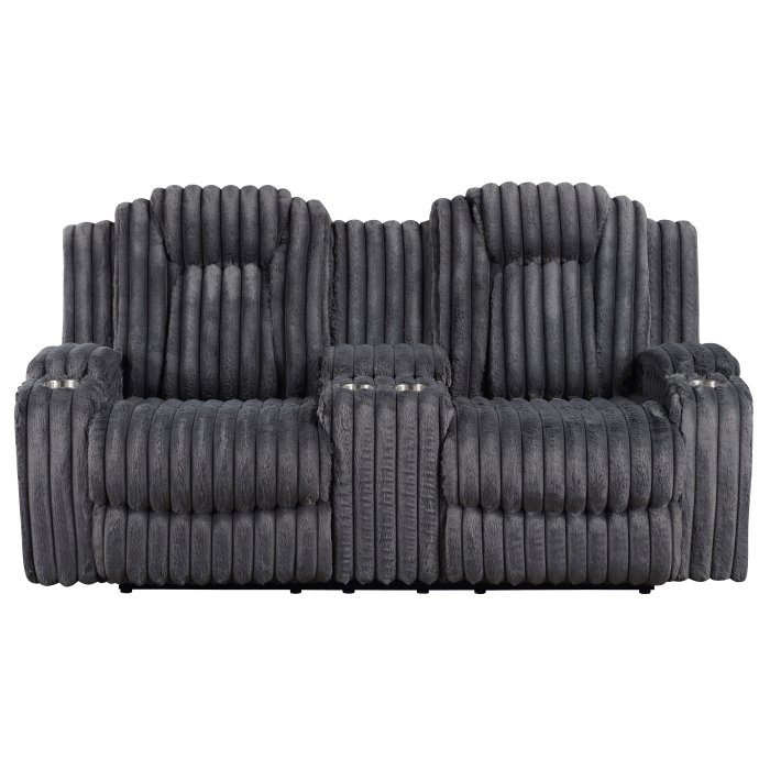 8348DGY-2 Double Reclining Love Seat with Center Console and Cup Holders