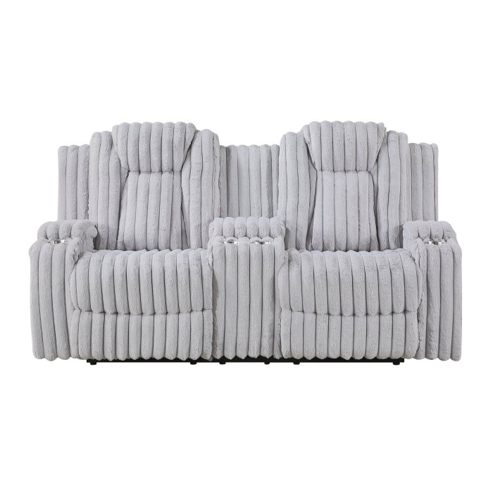 8348GRY-2 Double Reclining Love Seat with Center Console and Cup Holders