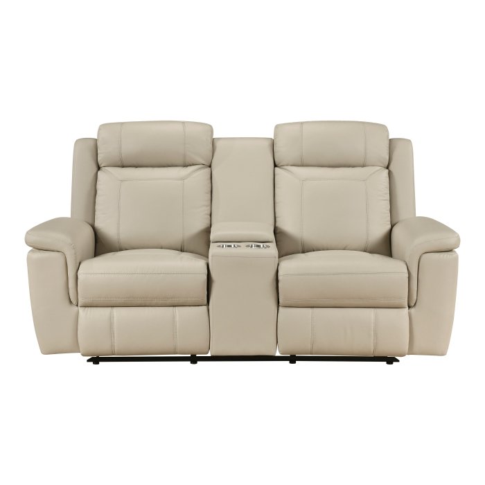 8379BEG-2 Double Reclining Love Seat with Center Console and Receptacles