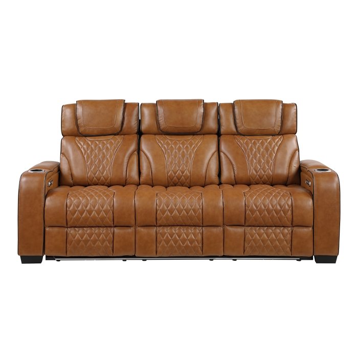 8449BR-3PWHM Power Double Reclining Sofa with Center Drop-Down Cup Holders, Power Headrests, Storage Arms with Cup holders, Reading Lights, Wireless Charger, Air Massage and Heat, LED Lighting and Charging Ports