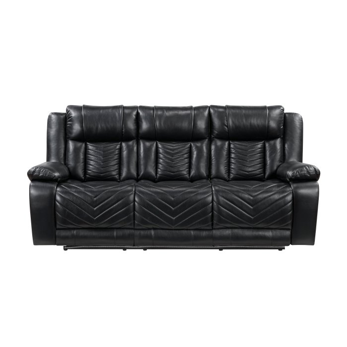 8457BLK-3PW Power Double Reclining Sofa with Center Drop-Down Cup Holders, Wireless Charger, Magazine Bag, LED and Charging Ports