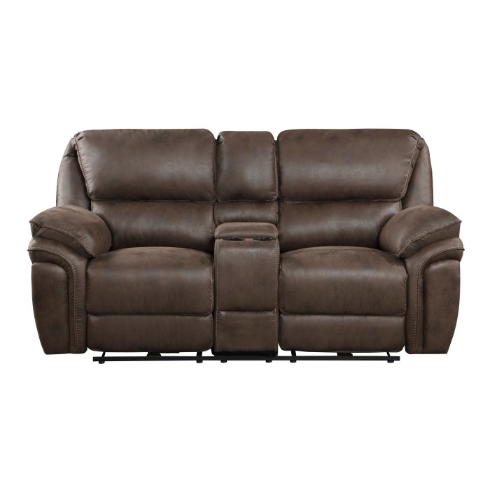 8517BRW-2PW Power Double Reclining Love Seat with Center Console