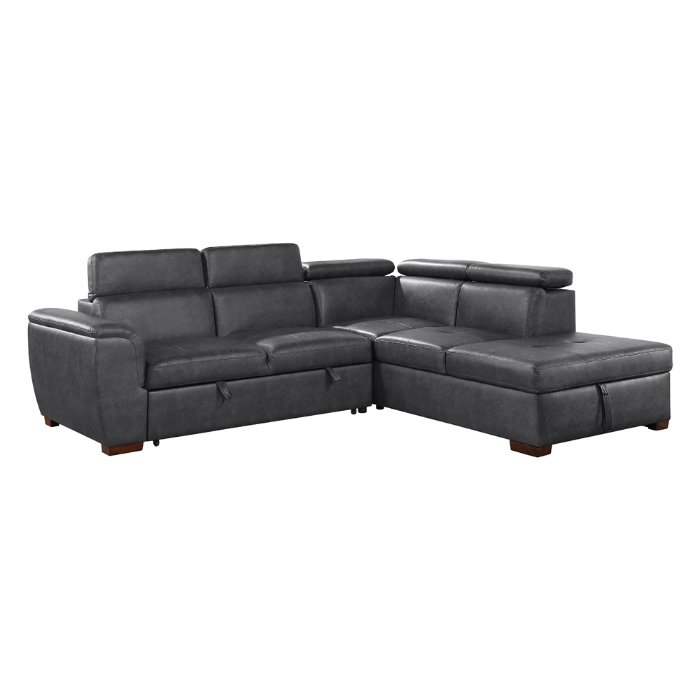 8567GY*SC 2-Piece Sectional with Pull-out Bed and Right Chaise with Hidden Storage, Adjustable Headrests
