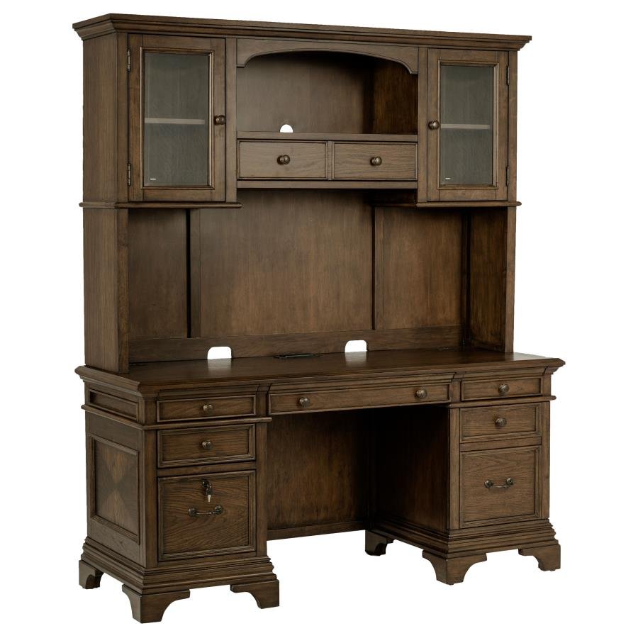 HARTSHILL 66-INCH 5-DRAWER CREDENZA WITH HUTCH BURNISHED OAK