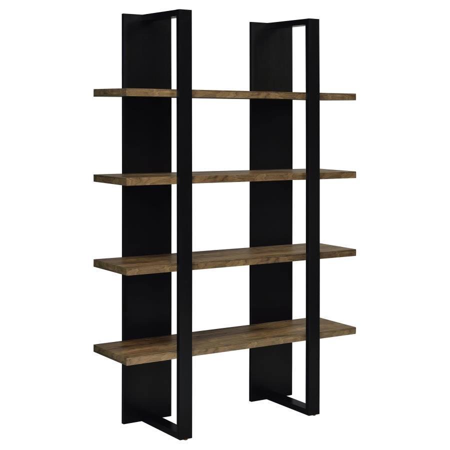 DANBROOK 71-INCH 4-SHELF BOOKSHELF BLACK AND AGED WALNUT