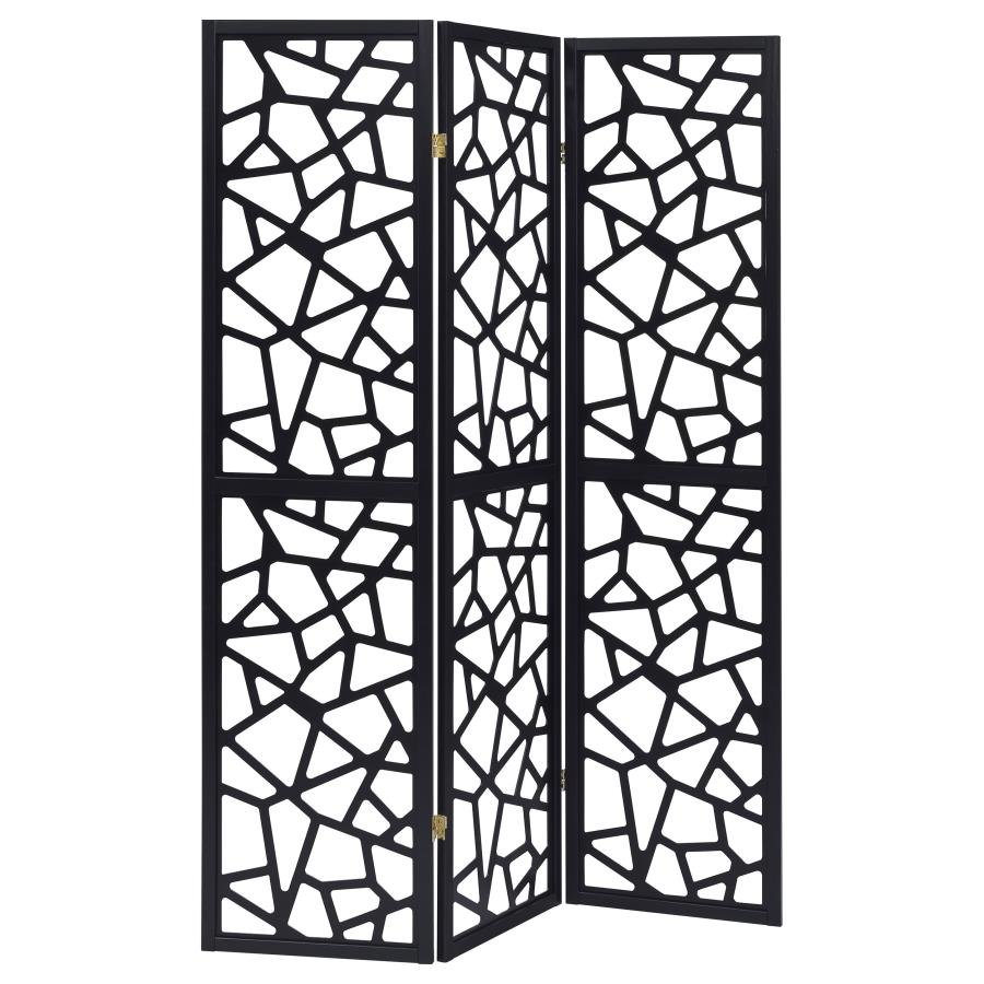 NAILAN 3-PANEL ROOM DIVIDER FOLDING SCREEN BLACK OPEN MOSAIC