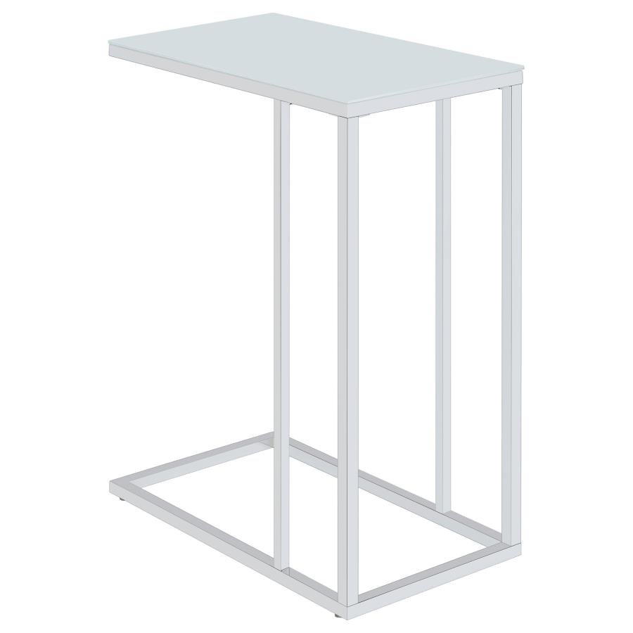 STELLA WHITE GLASS TOP C-SHAPED SOFA SIDE TABLE CHROME