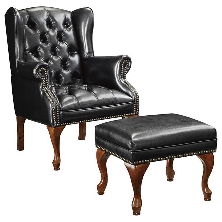 ROBERTS UPHOLSTERED WINGBACK CHAIR AND OTTOMAN SET BLACK
