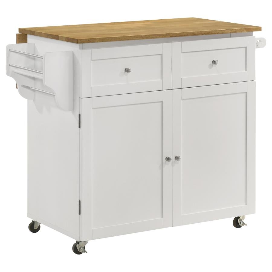 JALEN 3-DOOR MOBILE KITCHEN CART NATURAL BROWN AND WHITE