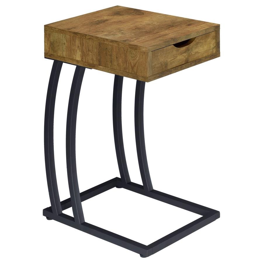 TROY 1-DRAWER C-SHAPED SIDE TABLE POWER OUTLET RUSTIC NUTMEG