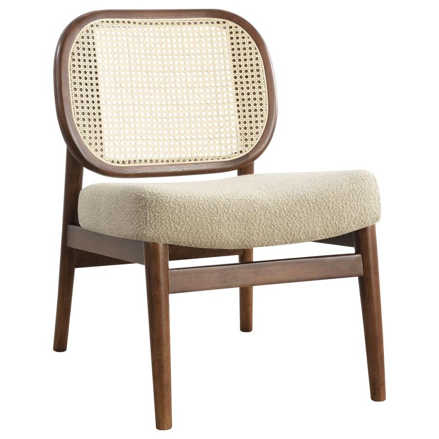 RAYO RATTAN CANE BACK ACCENT CHAIR WITH PADDED SEAT CAMEL