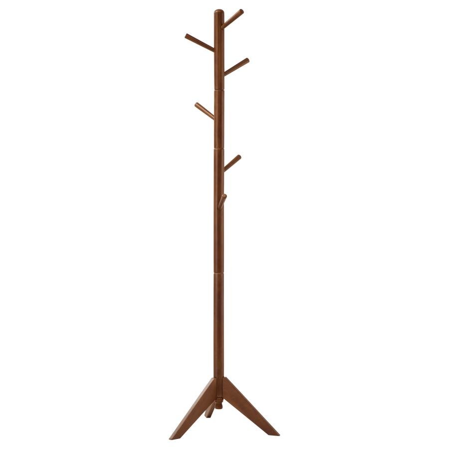 DEVLIN 6 HOOK FREESTANDING WOOD COAT RACK HAT HANGER WALNUT