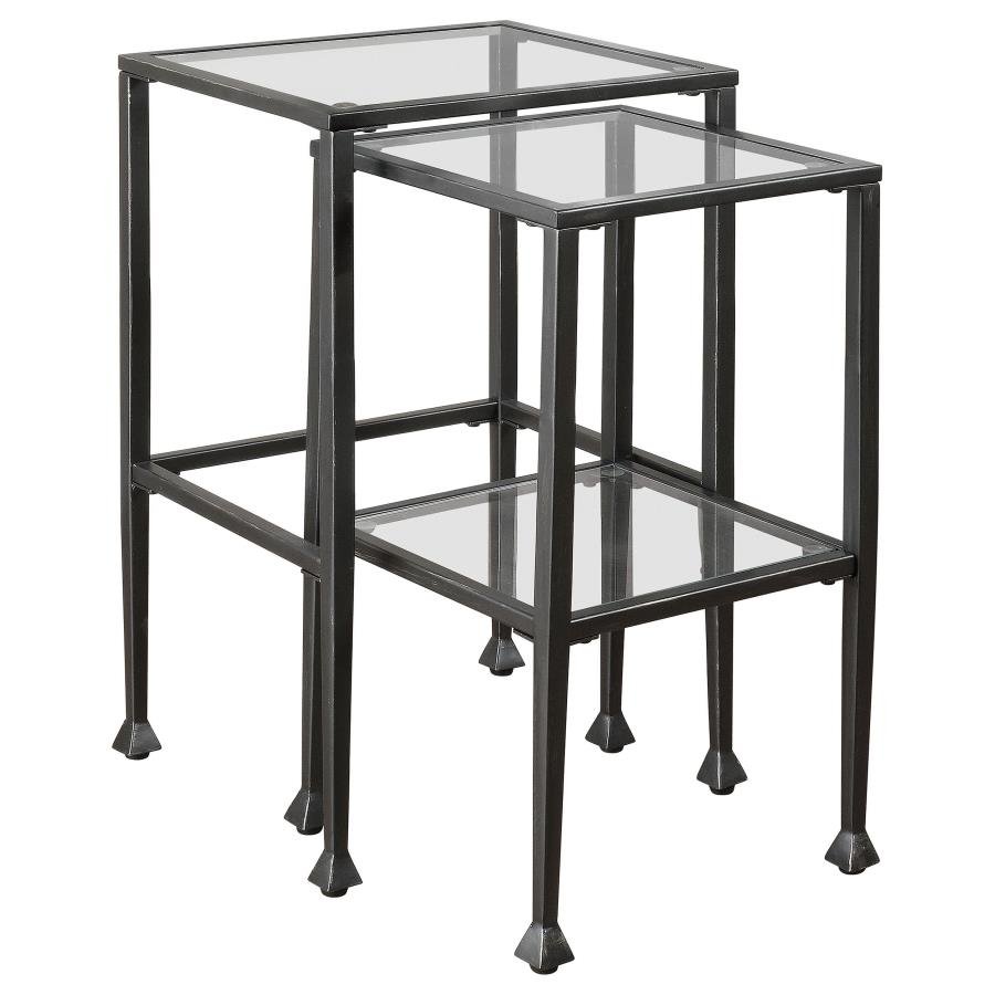LEILANI 2-PIECE GLASS TOP NESTING TABLE SET BLACK