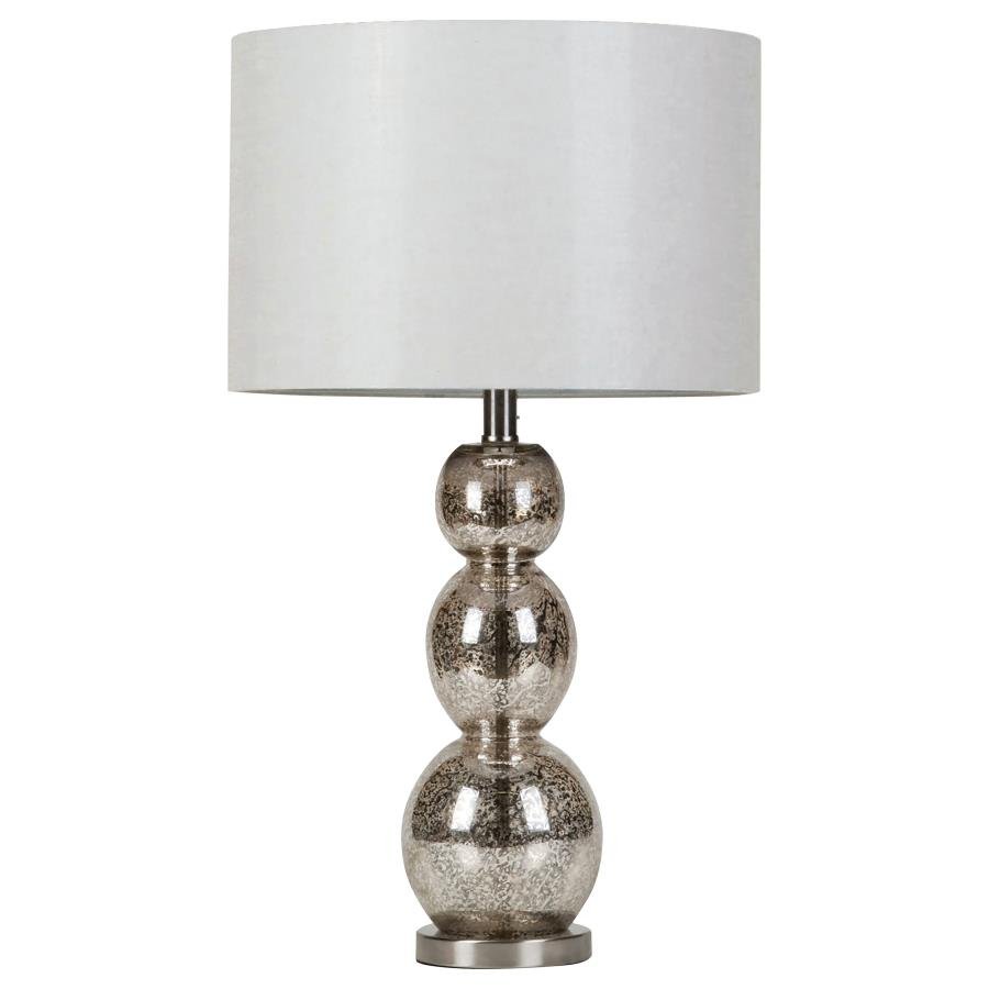 MINETA 27-INCH DRUM SHADE STACKED TABLE LAMP ANTIQUE SILVER