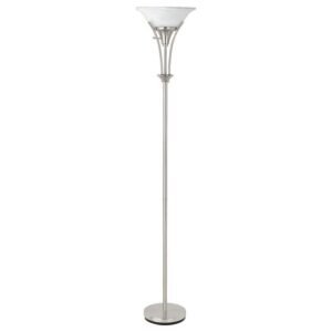 ARCHIE 71-INCH FROSTED TORCHIERE FLOOR LAMP BRUSHED STEEL