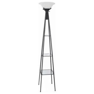 GIANNI 70-INCH 3-SHELF FROSTED TORCHIERE FLOOR LAMP BLACK