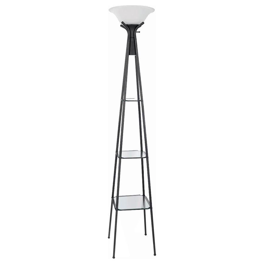 GIANNI 70-INCH 3-SHELF FROSTED TORCHIERE FLOOR LAMP BLACK