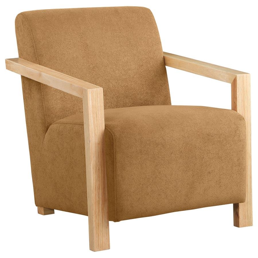 DIEGO UPHOLSTERED ACCENT ARM CHAIR WITH WOOD ARMS HONEY
