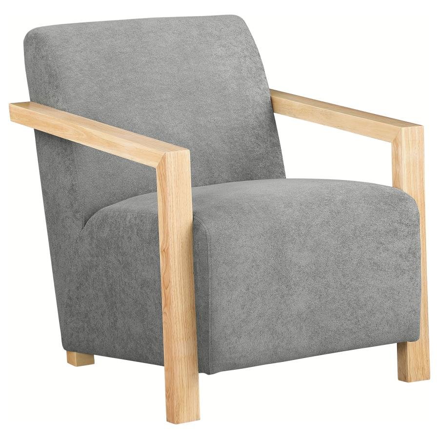 DIEGO UPHOLSTERED ACCENT ARM CHAIR WITH WOOD ARMS GREY