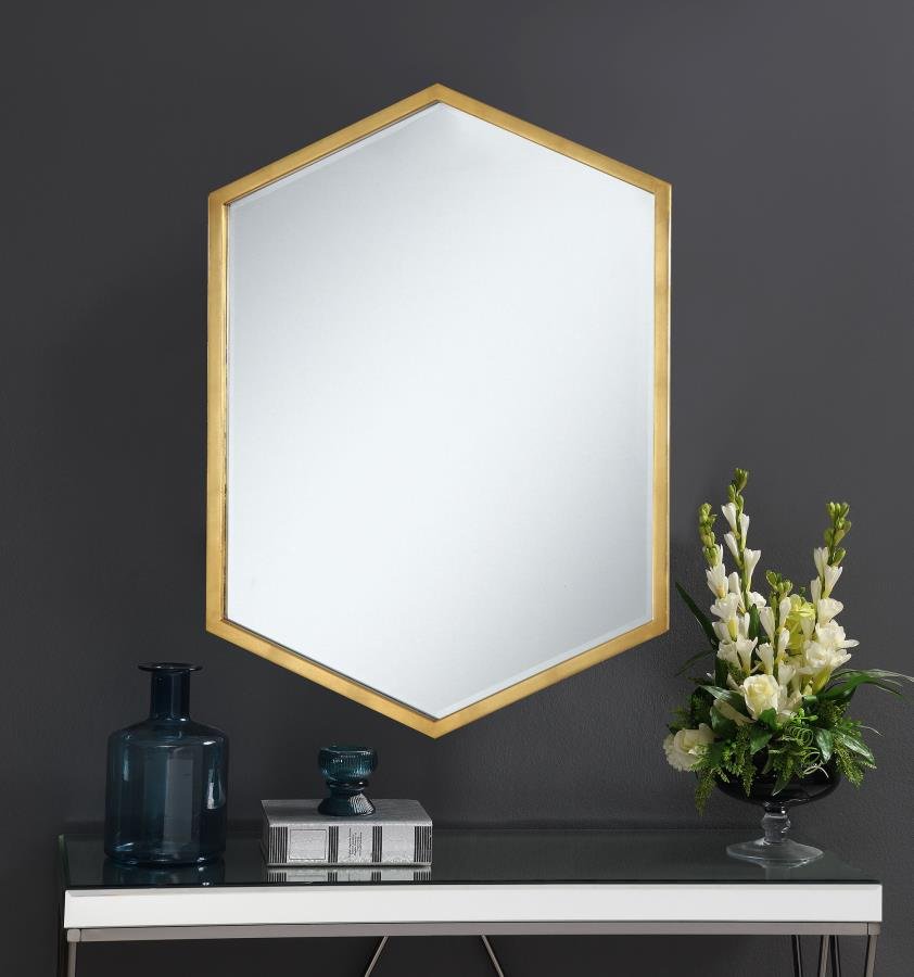 BLEDEL 24 X 34 INCH HEXAGONAL WALL MIRROR GOLD - Image 2