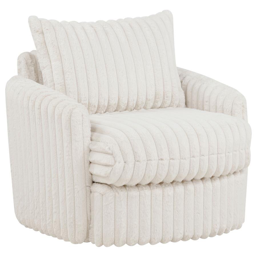 SARCO CORDUROY UPHOLSTERED SWIVEL ACCENT ARM CHAIR IVORY