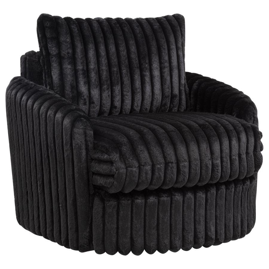 SARCO CORDUROY UPHOLSTERED SWIVEL ACCENT ARM CHAIR BLACK