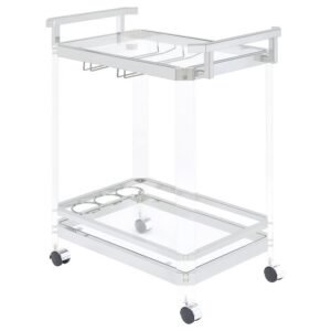 JEFFERSON 2-TIER GLASS SHELF ACRYLIC BAR CART CHROME