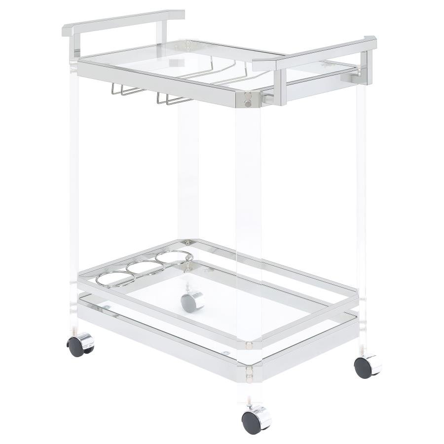 JEFFERSON 2-TIER GLASS SHELF ACRYLIC BAR CART CHROME