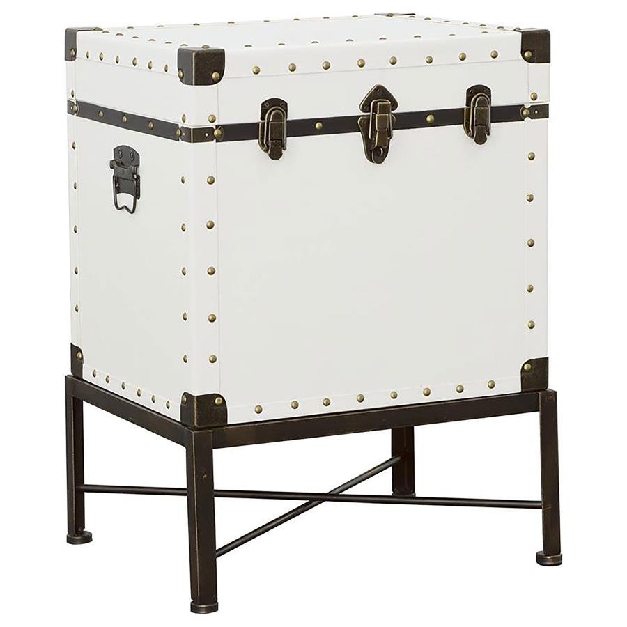 NANCY UPHOLSTERED VINTAGE SIDE TABLE STORAGE TRUNK WHITE