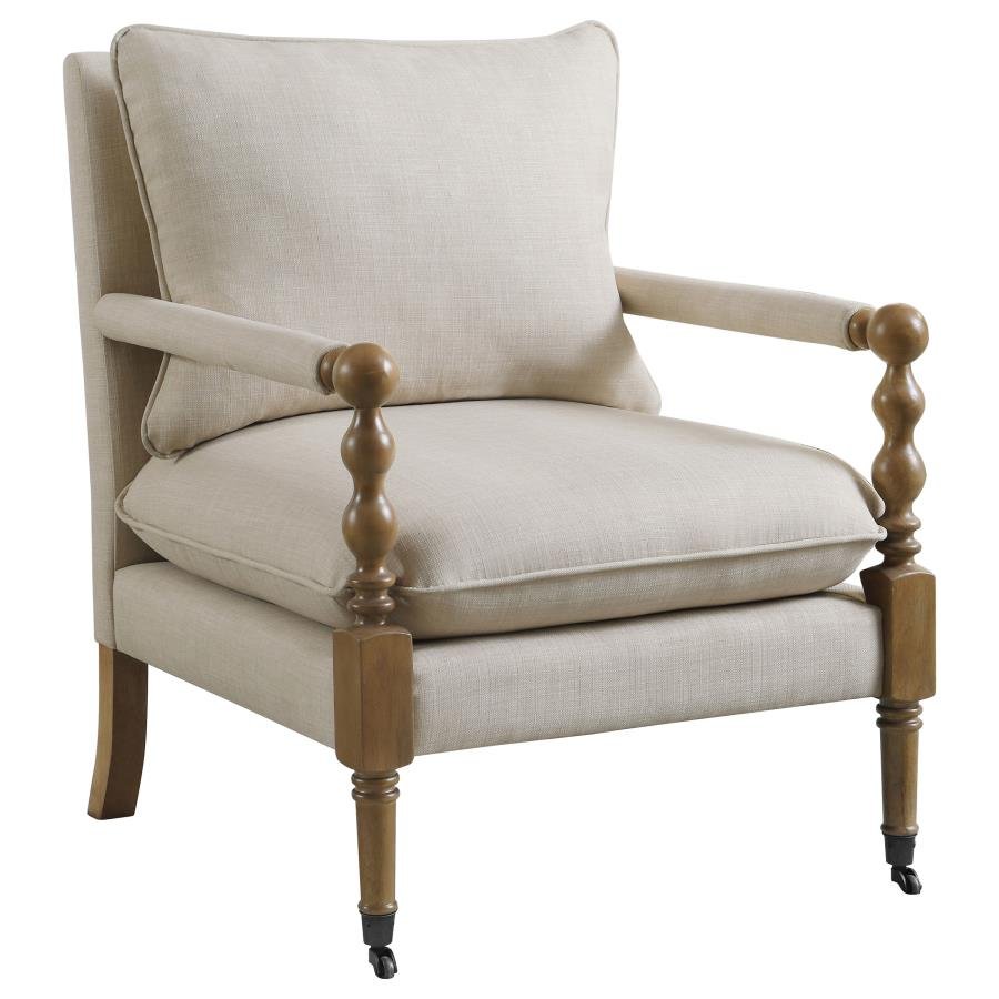 DEMPSY UPHOLSTERED ACCENT CHAIR WITH CASTERS BEIGE