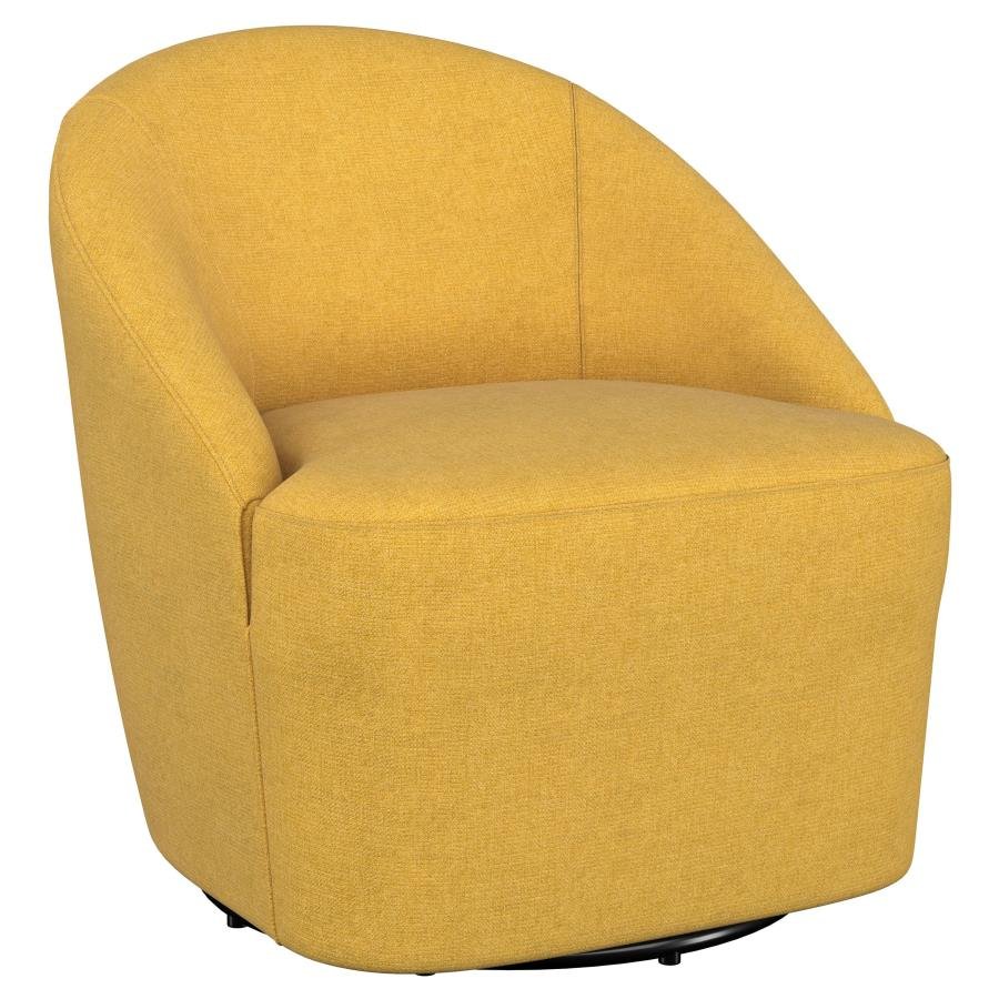 LEON UPHOLSTERED BARREL ACCENT SWIVEL CHAIR MUSTARD YELLOW