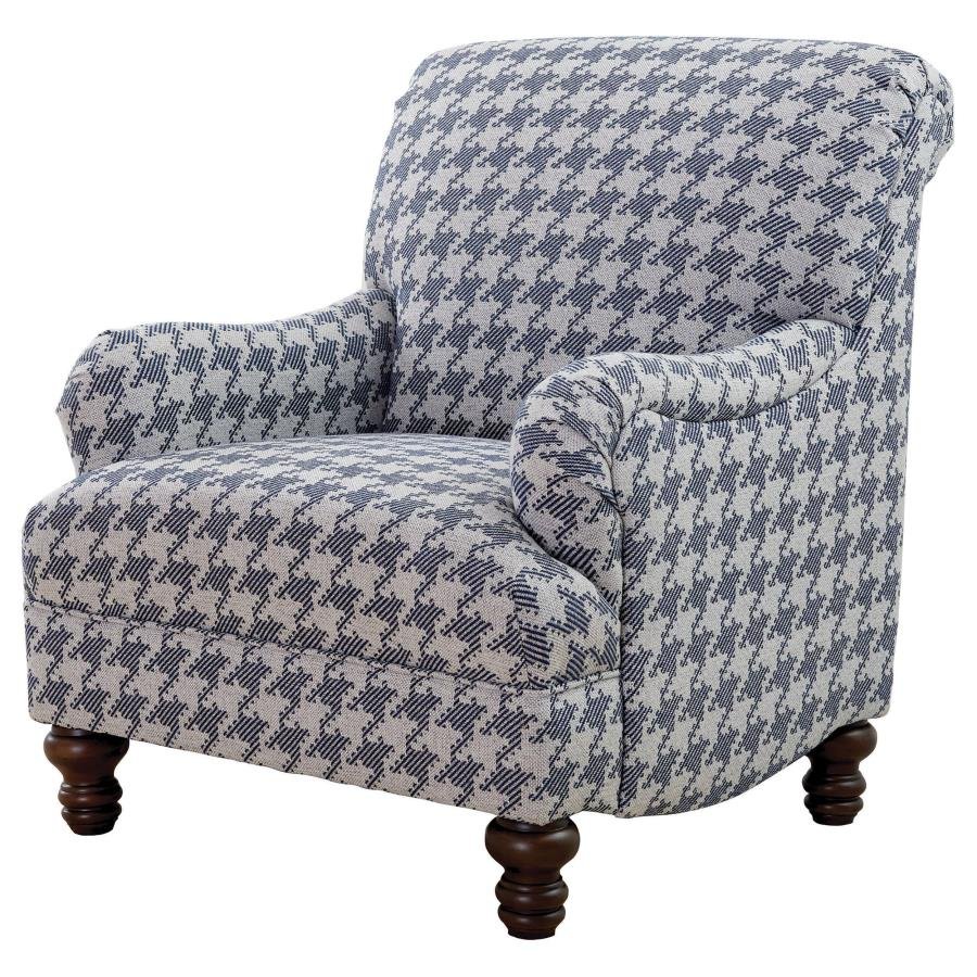 GLENN UPHOLSTERED ENGLISH ARM ACCENT CHAIR BLUE