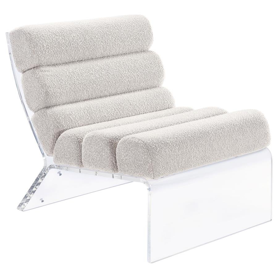 SERRETA BOUCLE UPHOLSTERED ARMLESS ACRYLIC CHAIR IVORY