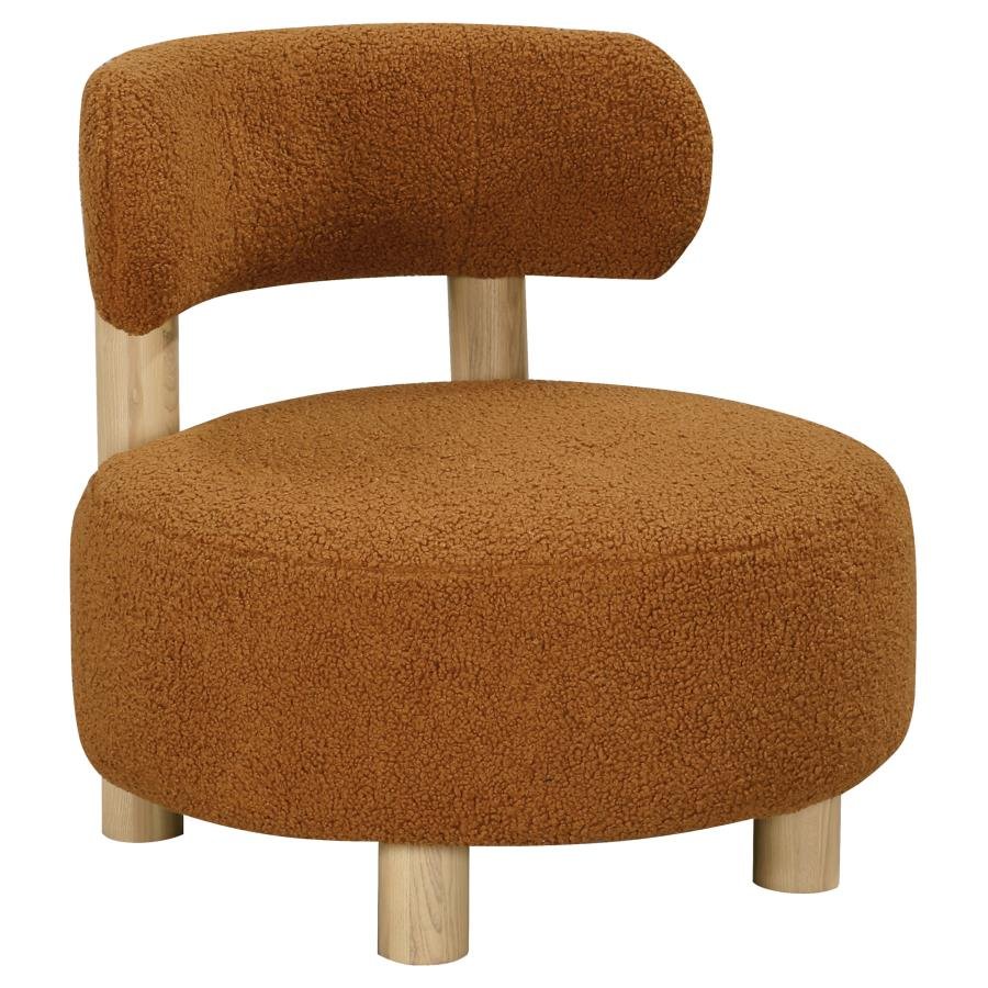 ZONIE BOUCLE UPHOLSTERED BARREL BACK ACCENT CHAIR ORANGE