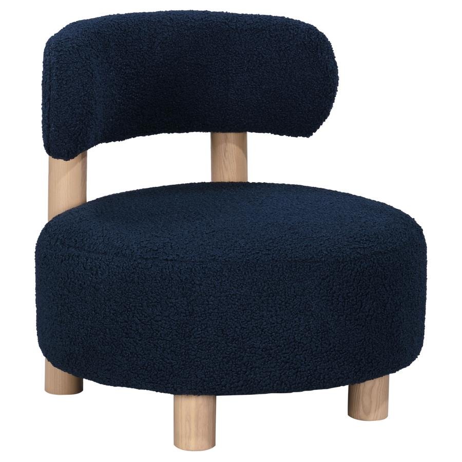 ZONIE BOUCLE UPHOLSTERED BARREL BACK ACCENT CHAIR BLUE