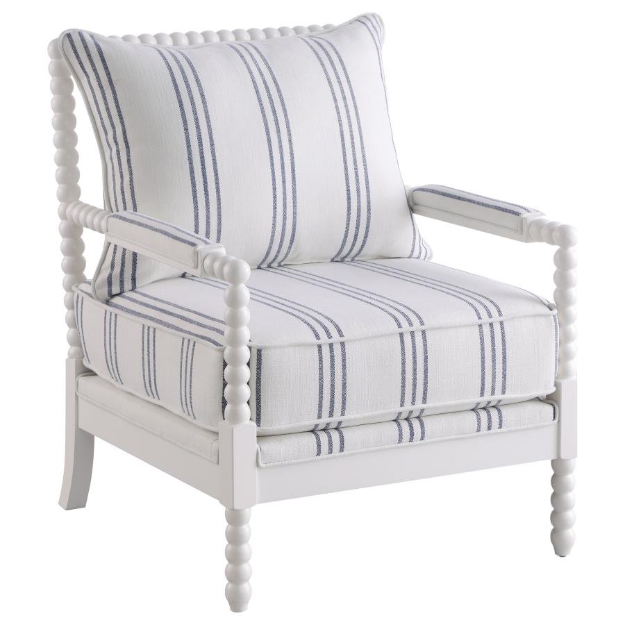 BLANCHETT UPHOLSTERED BOBBIN ACCENT CHAIR WHITE AND NAVY