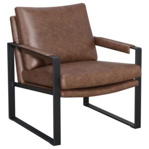ROSALIND UPHOLSTERED TRACK ARM ACCENT CHAIR BROWN
