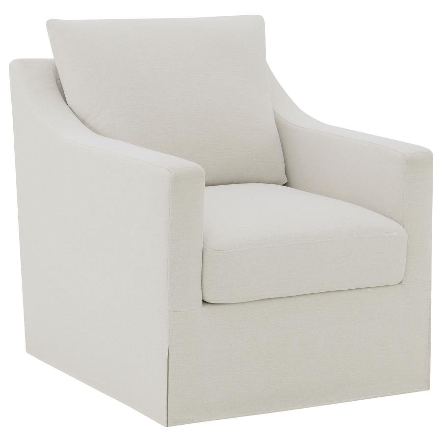 WINTER UPHOLSTERED SLOPED ARM ACCENT SWIVEL CHAIR BEIGE