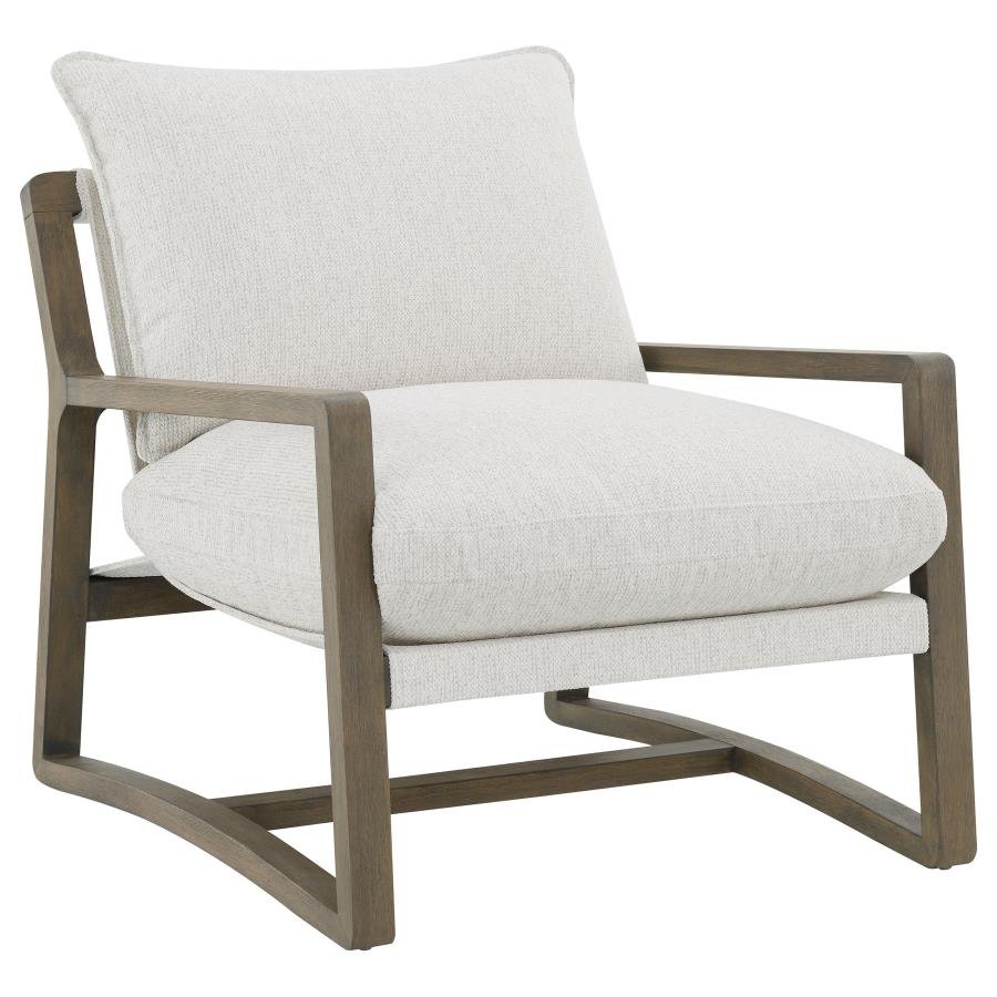 GENEVA BOUCLE UPHOLSTERED WOOD ARM ACCENT CHAIR SAND