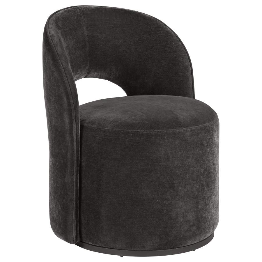 HARJO VELVET UPHOLSTERED SWIVEL ACCENT CHAIR CHARCOAL GREY