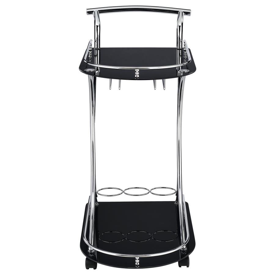 ELFMAN 2-TIER GLASS SHELF METAL BAR CART BLACK AND CHROME - Image 3