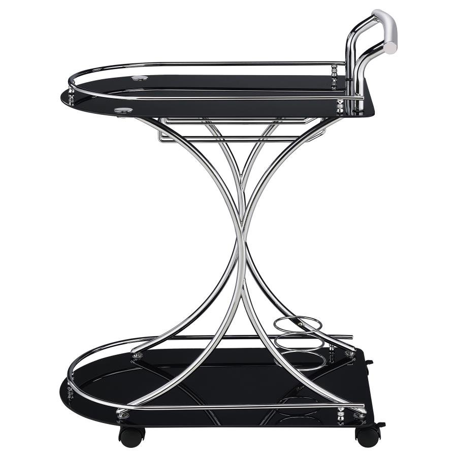 ELFMAN 2-TIER GLASS SHELF METAL BAR CART BLACK AND CHROME - Image 5
