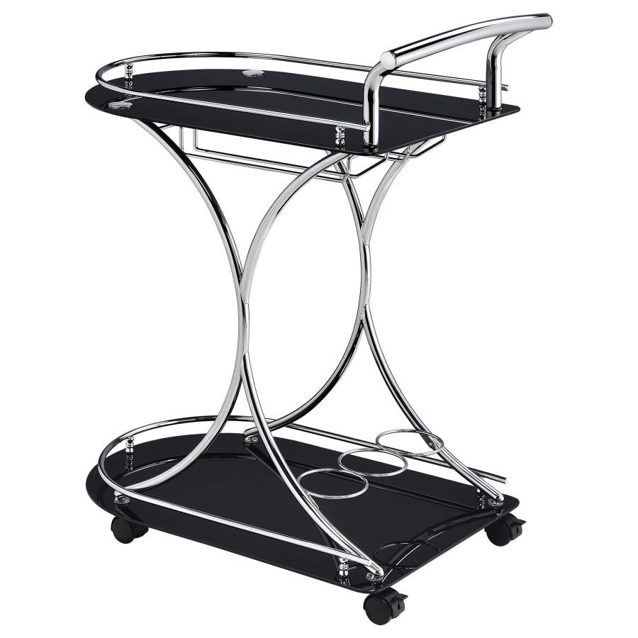 ELFMAN 2-TIER GLASS SHELF METAL BAR CART BLACK AND CHROME - Image 6