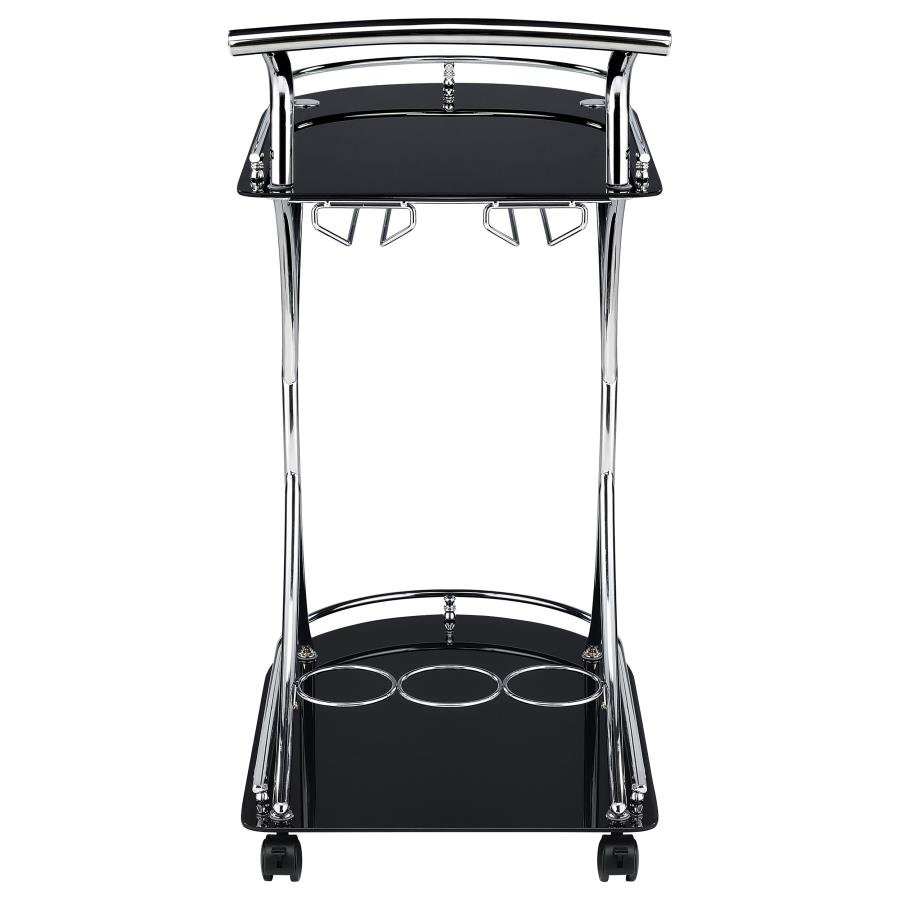 ELFMAN 2-TIER GLASS SHELF METAL BAR CART BLACK AND CHROME - Image 7