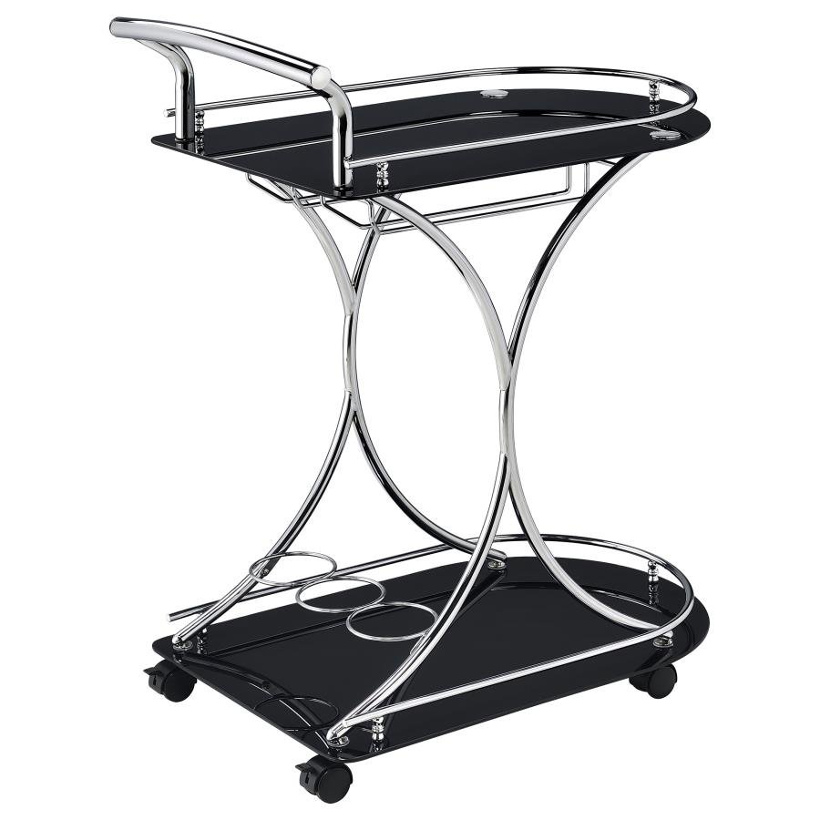 ELFMAN 2-TIER GLASS SHELF METAL BAR CART BLACK AND CHROME - Image 8